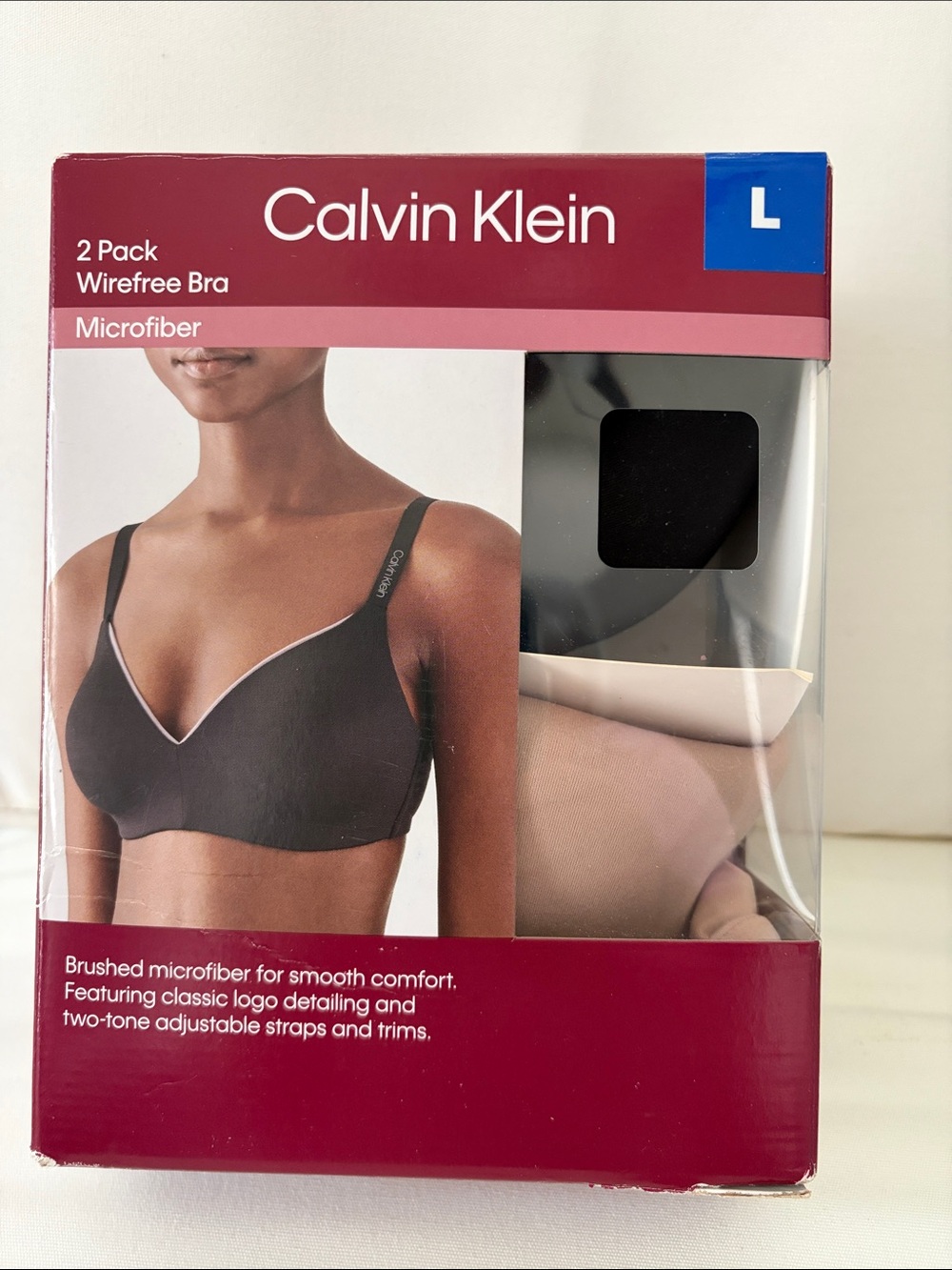 NWT - Calvin Klein 2-Pack Wirefree Microfiber Bras - Black & Honey large